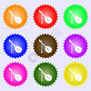 巴拉莱卡琴图标标志 大套彩色 多样 高品质的按钮 向量音乐会乐队历史等距传统音乐家娱乐音乐乡村工具背景图片