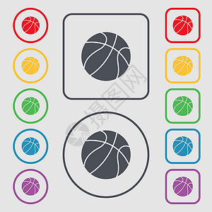 篮球图标符号 圆形上的符号和带框的平方按钮 矢量竞赛运动活动徽章团队游戏插图分数学校娱乐背景图片