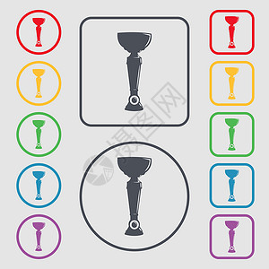 奖杯图标标志 带有框架的圆形和方形按钮上的符号 韦克托网络胜利竞赛成就运动高脚杯团队领导者仪式冠军背景图片