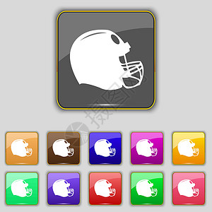 橄榄球头盔图标符号 设置为您网站的11个彩色按钮 矢量足球艺术游戏比赛帽子插图团队运动面具玩家背景图片