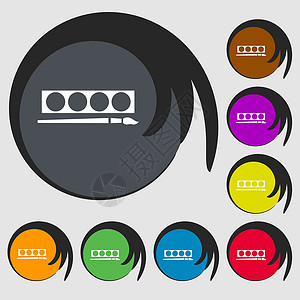 8 个彩色按钮上的符号 矢量 V画家画笔染料艺术家水彩刷子插图创造力调色板工作背景图片