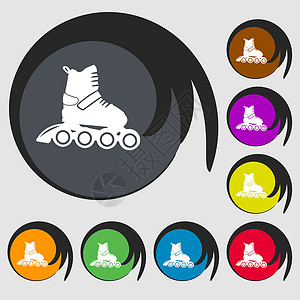 8 个有色按钮上的符号 矢量运动车轮插图活动艺术乐趣滚筒背景图片