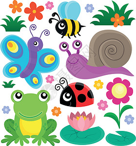 青蛙剪贴画春季动物和昆虫主题集1插画