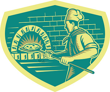 砖炉比萨饼制造商持有插画