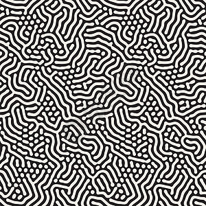 无矢量密封的黑白有机组织圆四边线生物形态打印珊瑚迷宫装饰插图风格几何学艺术剪贴簿织物背景图片
