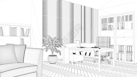 3D线框线框图的透视 3D 渲染原理图财产房地产矩阵插图计算机绘画框架线条建筑学背景