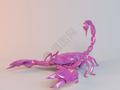 紫色蝎子3D 粉红色低聚体蝎子折纸昆虫荒野插图尾巴艺术故事动物多边形动物园背景