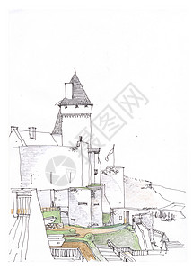 法国建筑手绘旧欧洲城镇街道碎片旅行旅游绘画地区建筑街道房子草图乡村建筑学背景