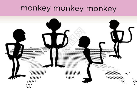 以各种姿势显示的猴子圆背动物草图状况舞蹈插图猿猴白色剪贴大猩猩姿态背景图片