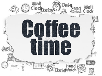 咖啡时间海报时间概念咖啡时间在撕纸背景上小时历史展示运动黑色白色绘画倒数日程年表背景