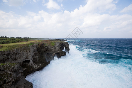 莫逗霸冲绳的曼扎莫角地质学海岸岩石石头风暴编队日落风景土地场景背景