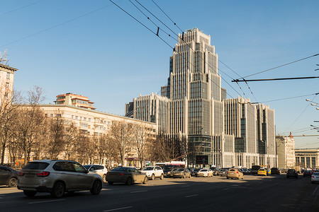 无产阶级革命家莫斯科市中心的新高楼大楼金融建筑学摩天大楼镜子城市公寓市中心大厦无产阶级玻璃背景