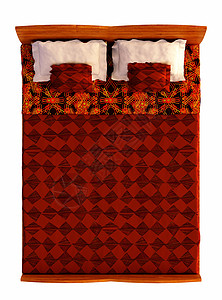 床顶视图隔离在白色卧室枕头风格装饰家具公寓地面插图毯子寝具背景图片