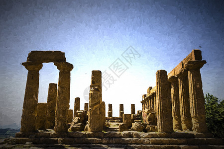 古希腊神话古希腊神庙 意大利西西里阿格里根托柱子建筑学博物馆历史文明寺庙地标考古学石头废墟背景