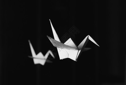 深色背景上的折纸鹤起重机鸟日折纸概念艺术幸福希望文化手工艺术品背景图片