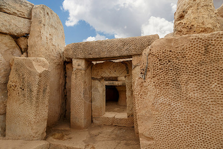 古老门窗Hagar Qim和Mnajdra寺庙的门窗古城晴天建筑学环境废墟遗产史前史岩石考古学巨石背景