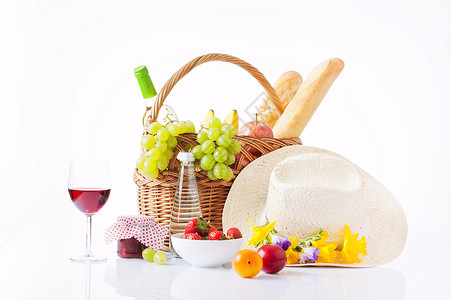 野菜篮子和食物水果午餐美食空地玻璃酒精庆典派对面包野餐背景图片