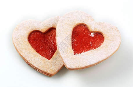 心形短面包饼干糕点红色甜点糖霜小吃糖粉醋栗食物背景图片