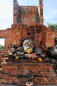 寺庙佛祖会长 泰国Ayutthaya古代西亚文明上帝精神冥想古董雕塑祷告石头宝塔佛陀沉思背景图片