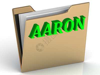 AARON-金色文书折页上的亮绿色字母背景图片
