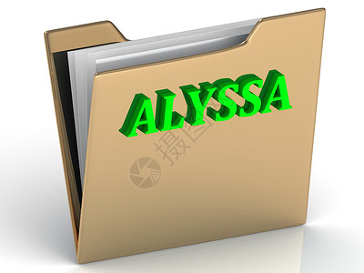 ALYSSA-金色文书折页上的亮绿色字母背景图片