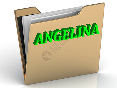 ANGELINA-金色文书折页上的亮绿色字母背景图片