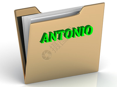 ANTONIO-金色文书折页上的亮绿色字母背景图片