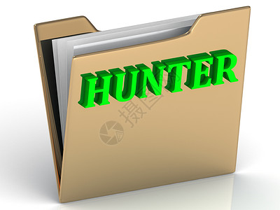 HUNTER-金色文书折页上的亮绿色字母背景图片