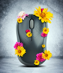 带花的计算机鼠鼠车轮花朵背景灰色技术电脑按钮硬件黑色配饰背景图片