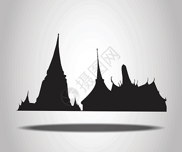 白色背景上的泰国寺庙剪影假期宝塔宗教旅游建筑插图地标旅行建筑学黑色插画