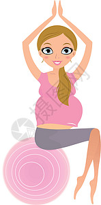 孕妇做瑜伽运动美丽的孕妇坐在普拉提运动球上设计图片