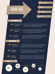 word简历模板使用箭头丝带的深蓝色现代 Cv 恢复模板设计图片