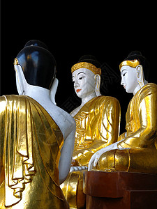 仰光佛像仰光Shwedagon塔的金佛和白佛像旅行崇敬吸引力佛塔宗教金子遗产传统宝塔艺术背景