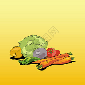 番茄温室新鲜绿色蔬菜 素食美食插画