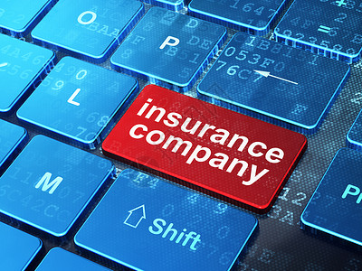 计算机键盘背景上的保险概念保险公司损失蓝色按钮公司投保人安全网络笔记本红色金融背景