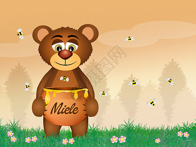 蜂蜜熊素材熊吃蜂蜜昆虫明信片森林动物荒野蜂窝插图家庭花朵快乐背景