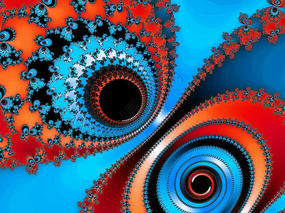 蓝色齿轮曲线抽象分形背景蓝色渲染红色动态数学电脑艺术创造力质感插图背景
