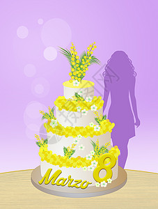 妇女庆祝妇女节庆典蛋糕女性花朵黄色派对快乐记忆奶油插图背景图片