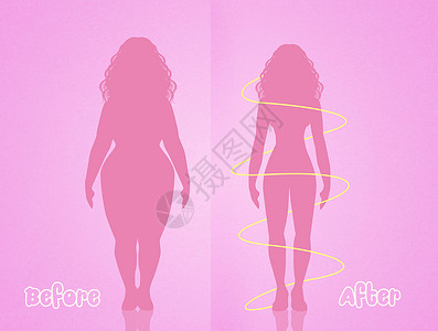 饮食前后的女童重量测量营养师营养女性女士插图减肥肥胖女孩背景图片
