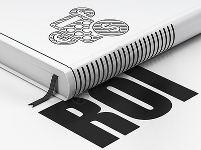 商业概念 书籍计算器 关于白色背景的ROI科学金融现金营销标签成功储蓄研究公司交易背景图片