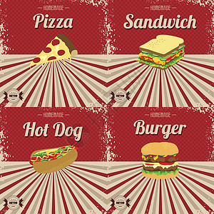 双拼披萨海报复古食品他们光束薯条卡片剪贴簿海报射线废料边界阳光娱乐设计图片