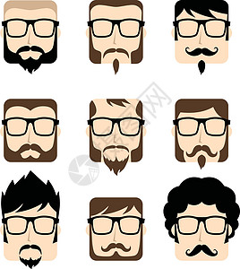 卡通人物头像图片潮人青年男性电脑卡通片徽章用户个性胡子化身背景图片