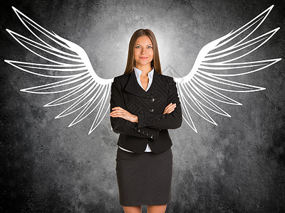 翅膀女素材画着天使翅膀的女商务人士背景