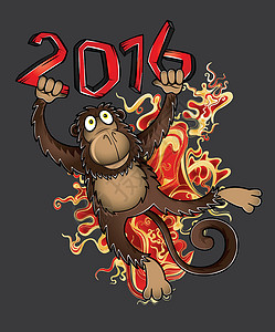 火焰猴子素材2016年猴子设计中国年度插图艺术文化庆典荒野哺乳动物节日吉祥物十二生肖卡通片背景