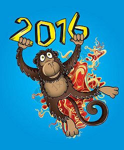 火焰猴子素材2016年猴子设计中国年度荒野插图吉祥物野生动物哺乳动物艺术八字动物园十二生肖节日背景