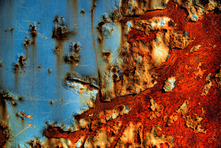 拉斯蒂车辆金属垃圾剥皮腐蚀恶化蓝色红色卡车工业背景图片