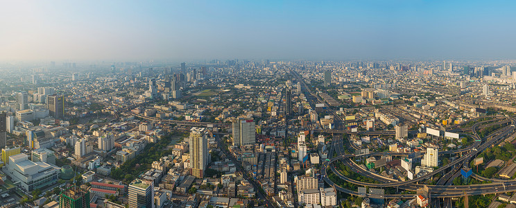 曼谷市风景全景天空建筑学交通蓝色运输城市街道办公室天际背景图片