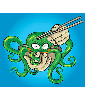 海鲜类食物章鱼海鲜类亚性异国汤插画