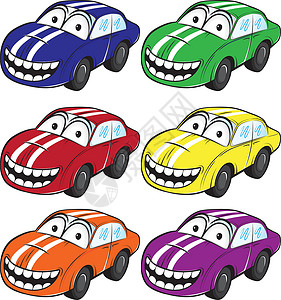 汽车前脸带条纹的笑笑卡通汽车在引擎盖矢量插图上插画