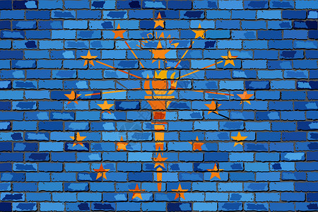 印地安那州在砖墙上的旗帜背景图片